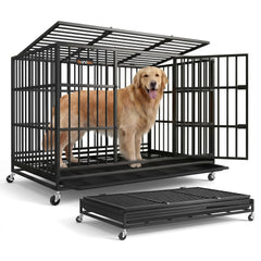 Feandrea heavy-duty dog crate front view with a sturdy frame for confident, safe containment