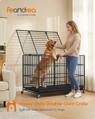 Feandrea heavy-duty dog crate quick-assembly illustration highlighting fast setup
