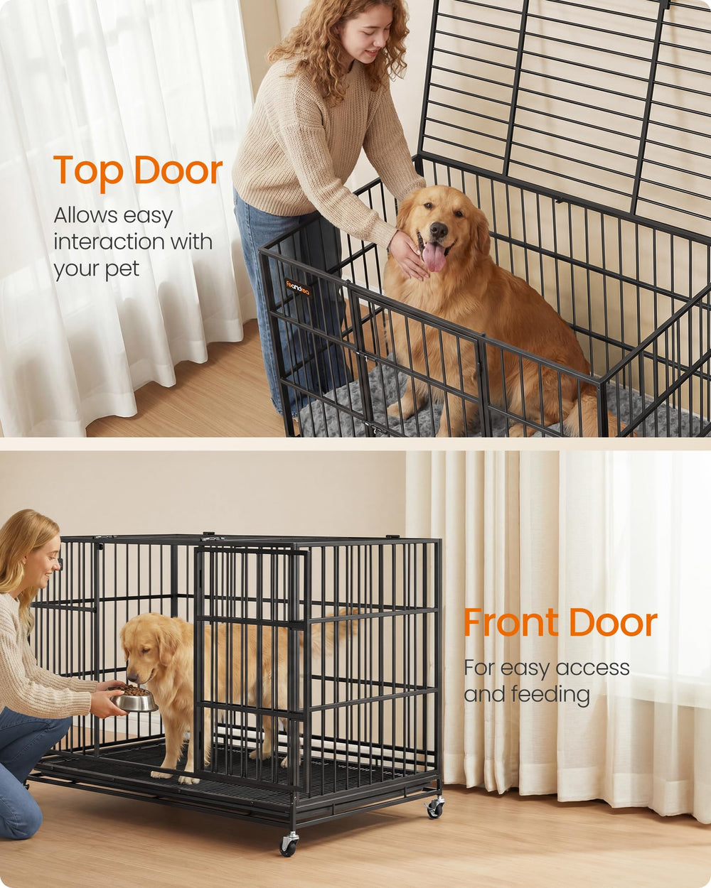 Feandrea heavy-duty dog crate removable tray ready for quick cleaning and mess management