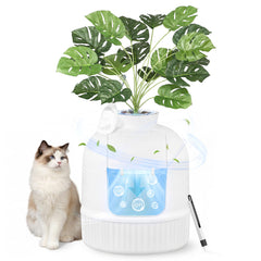Feandrea hidden litter box with artificial plant blends with home decor while concealing waste.