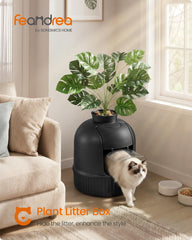 Feandrea hidden litter box with faux plant detail blending with home decor