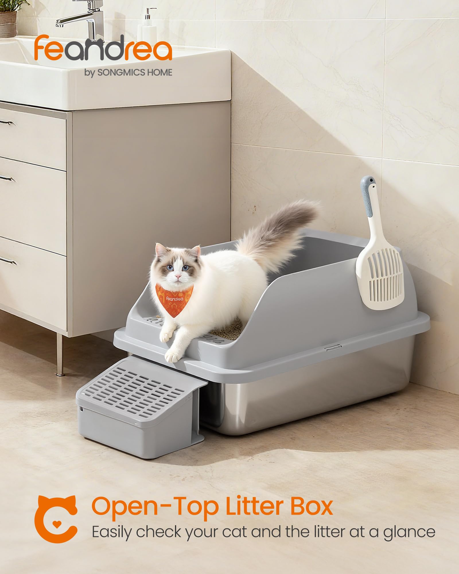 Feandrea high-sided litter tray contains litter and reduces mess