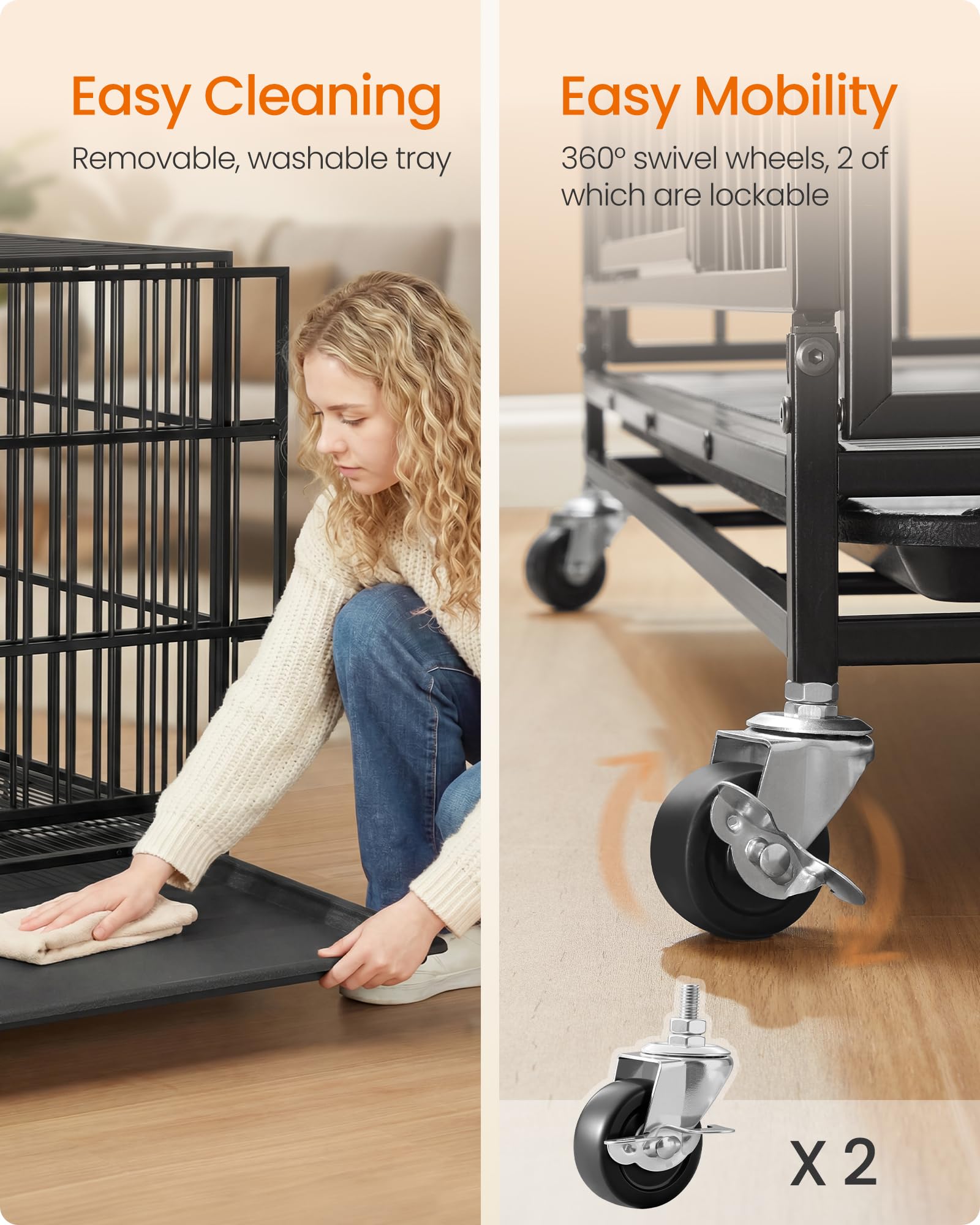 Feandrea ink-black 37-inch crate with durable frame.