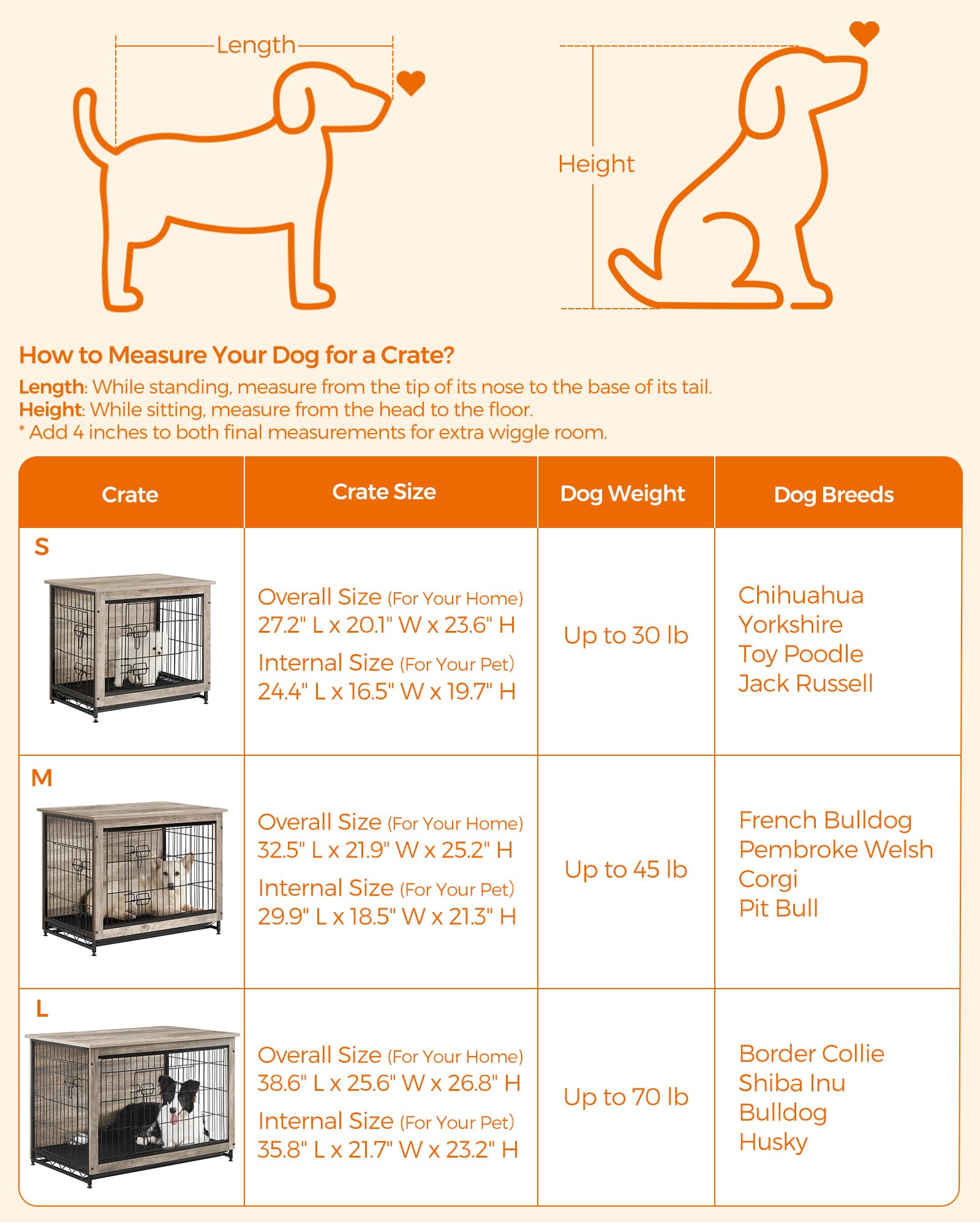 Internal dimensions 24.4 by 16.5 by 19.7 inches for small dogs