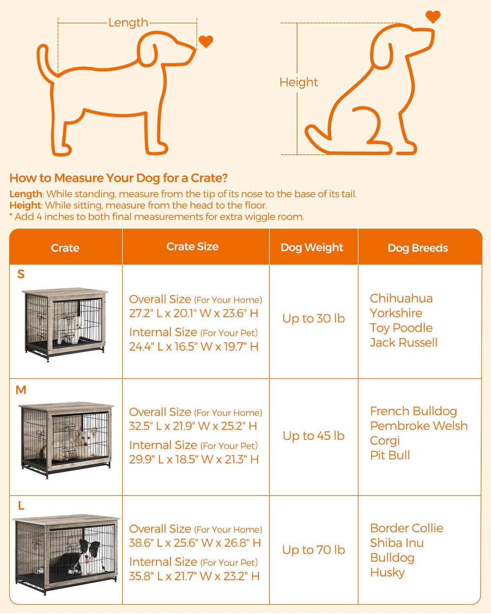 Internal dimensions 24.4 by 16.5 by 19.7 inches for small dogs