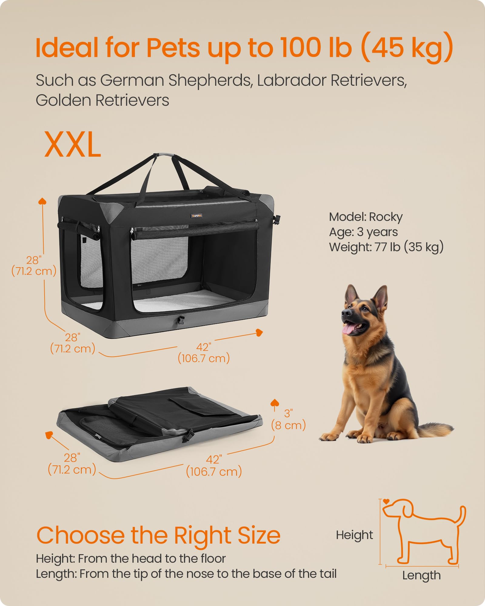 Feandrea large-dog kennel fits pets up to 100 lb for home or travel.