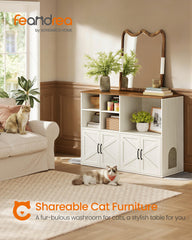 Feandrea barn doors showcase rustic style while concealing litter boxes.