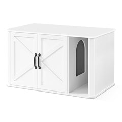 Feandrea litter box enclosure in cloud white with front entry for tidy, private use.