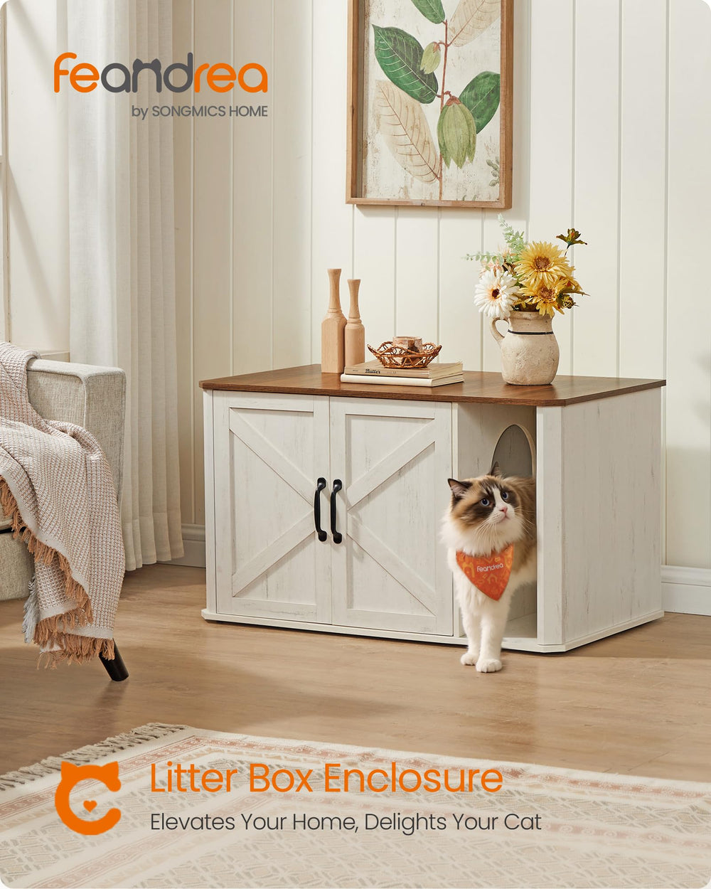 Feandrea enclosure with dual doors provides easy cleaning access.