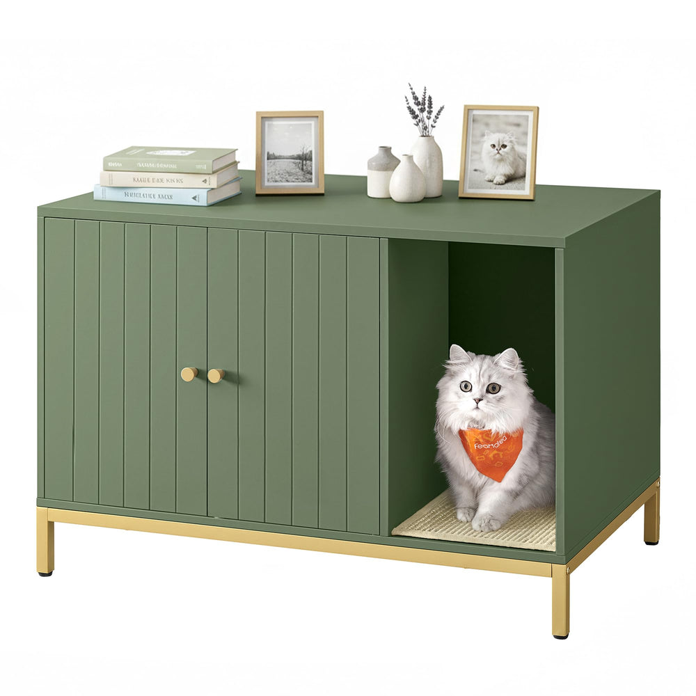 Feandrea litter box enclosure in forest green blends with décor and hides litter.