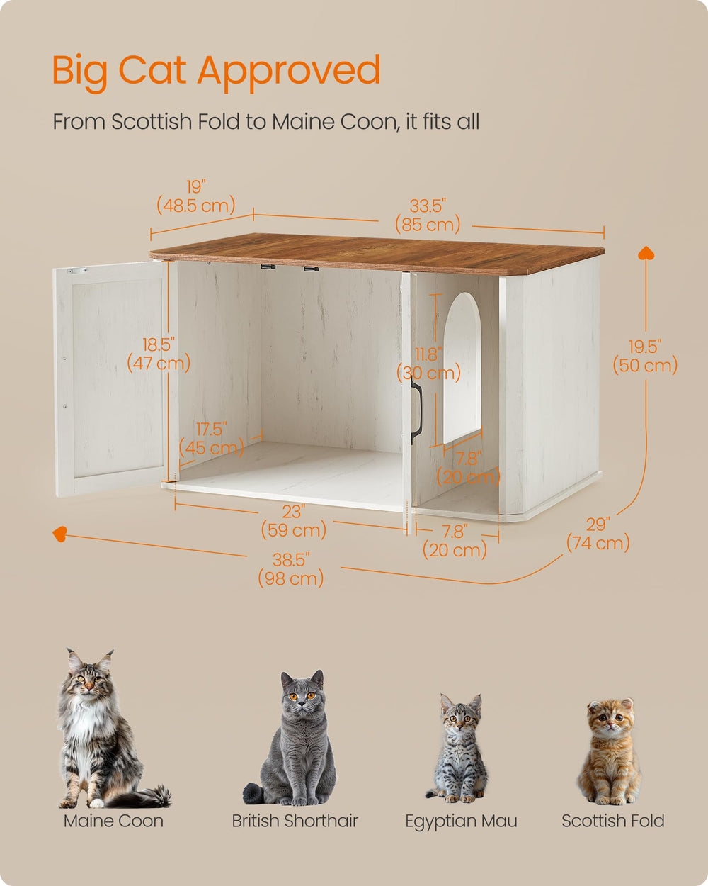 Feandrea inner compartment fits most litter boxes, including large breeds.
