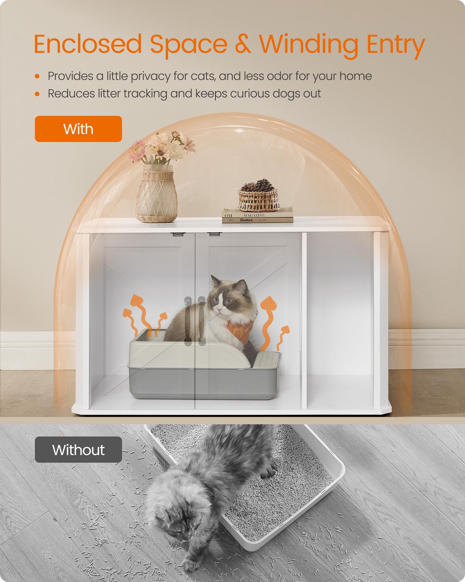 Feandrea top-view cabinet highlighting the top surface as a stylish end table.