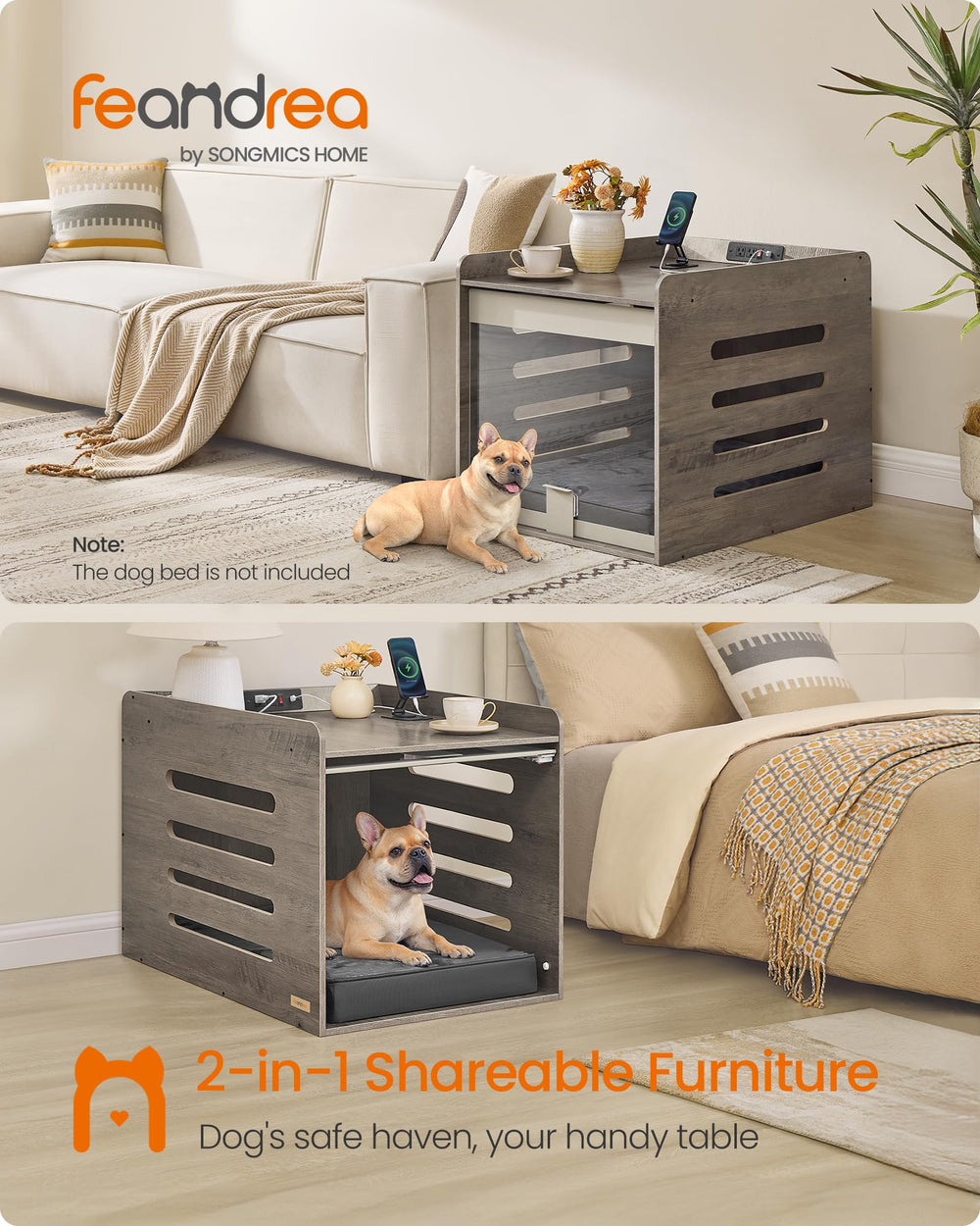 Feandrea end table crate with flip-up acrylic door saves space while offering pet visibility