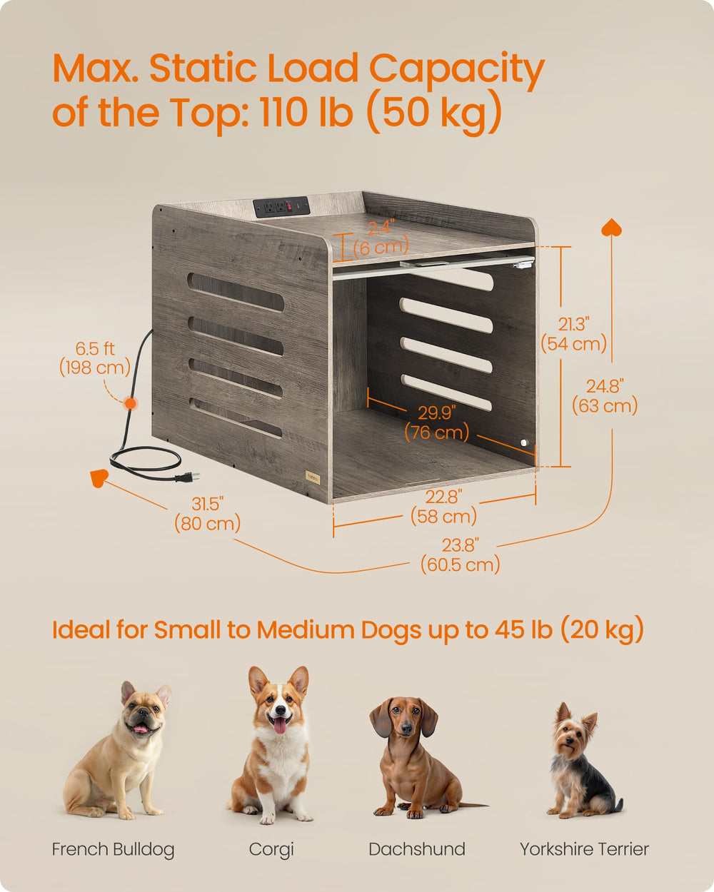 Feandrea spacious interior suitable for dogs up to 45 lb