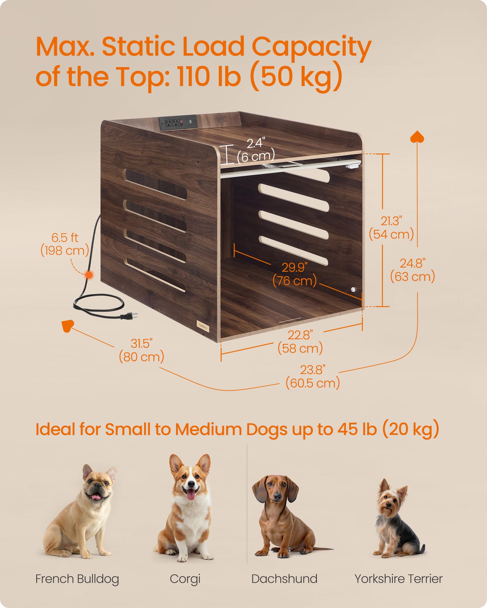Feandrea modern dog crate table in use showing dual-purpose furniture and safe retreat.