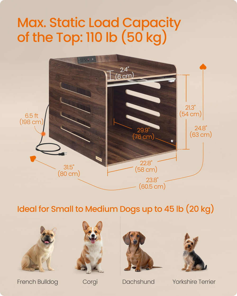 Feandrea modern dog crate table in use showing dual-purpose furniture and safe retreat.