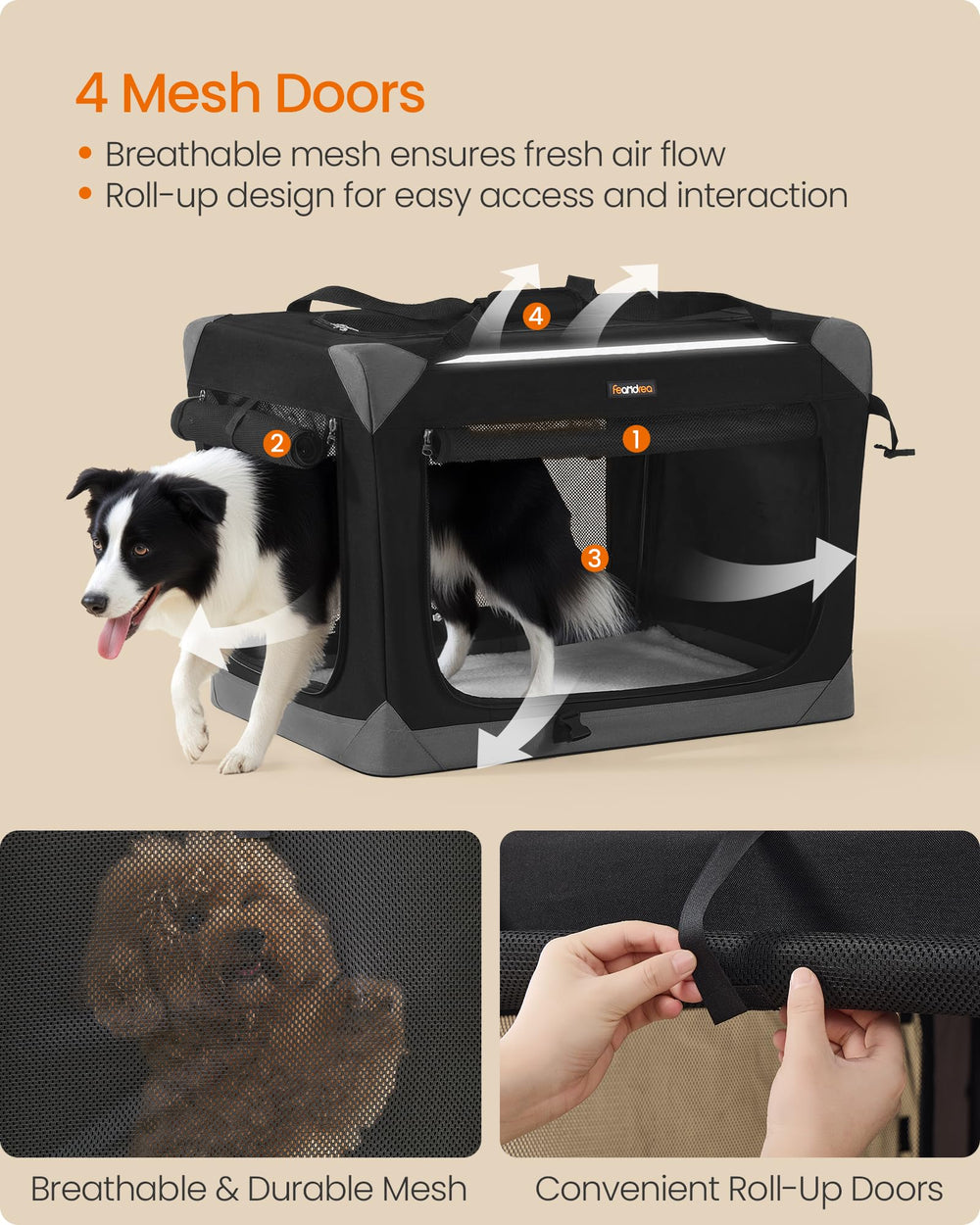 Feandrea crate includes removable fleece pad for cozy comfort during trips.