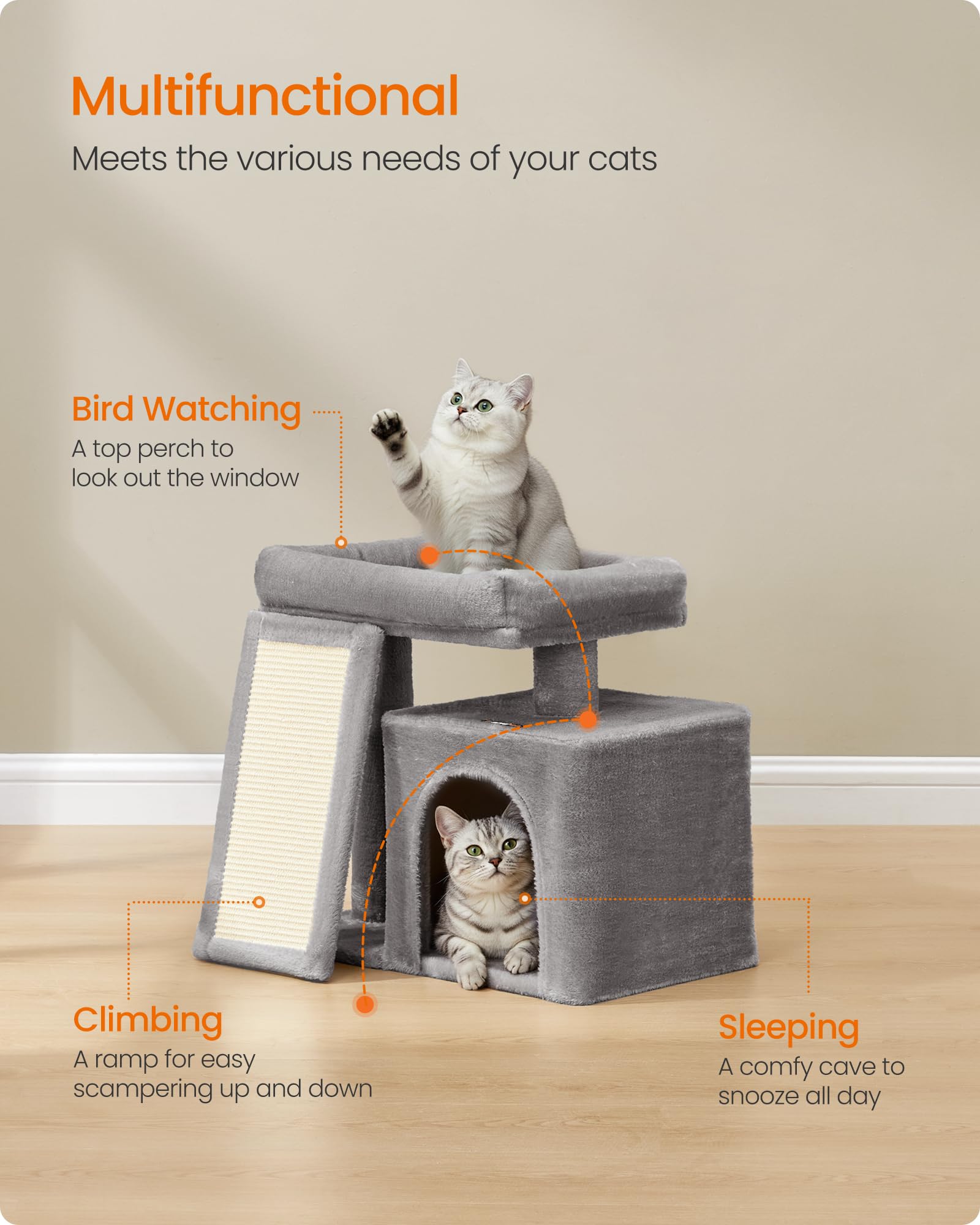 Feandrea small cat tree plush wrap creates cozy resting spots