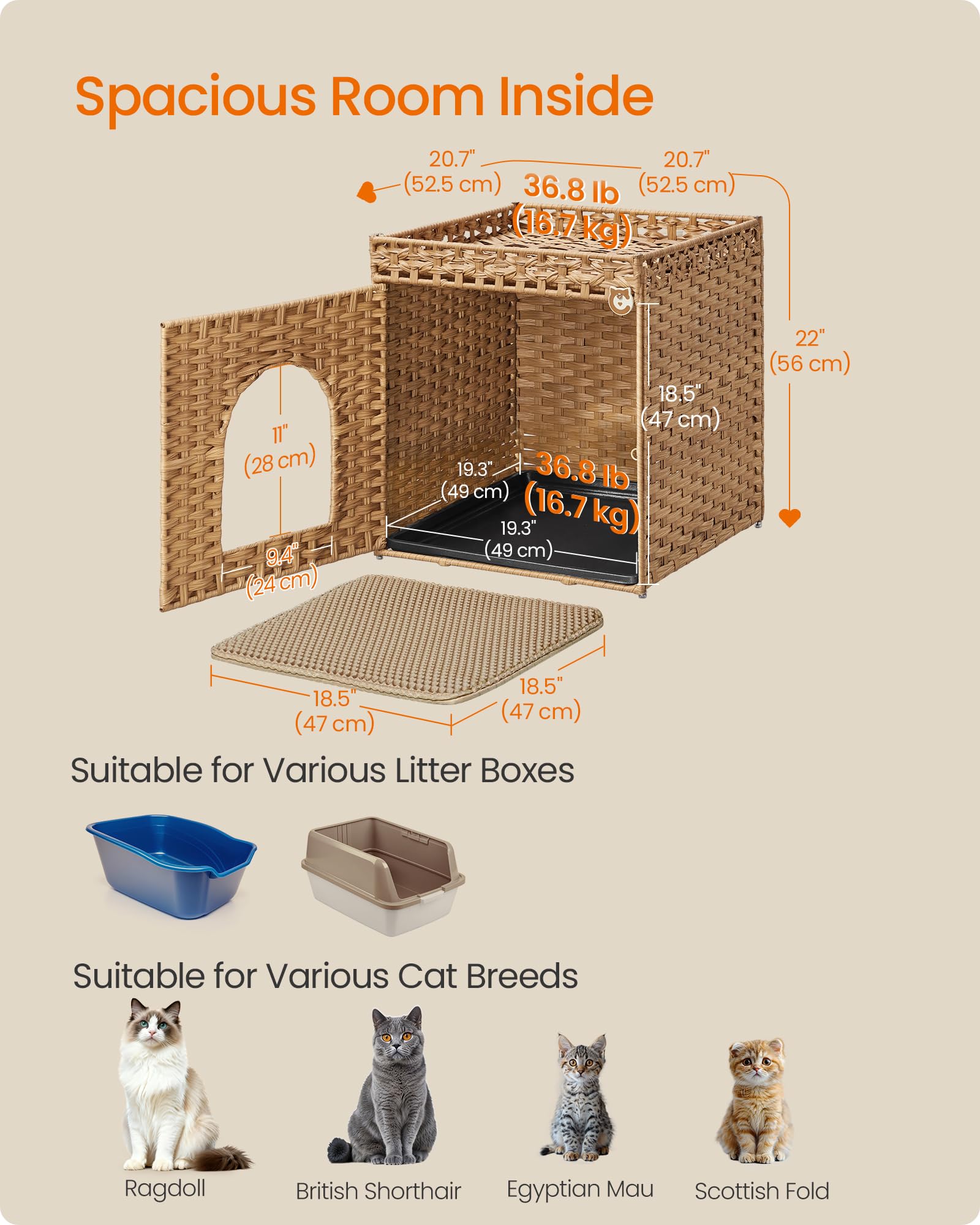 Feandrea sun- and water-resistant weave adds durability and style to pet furniture.