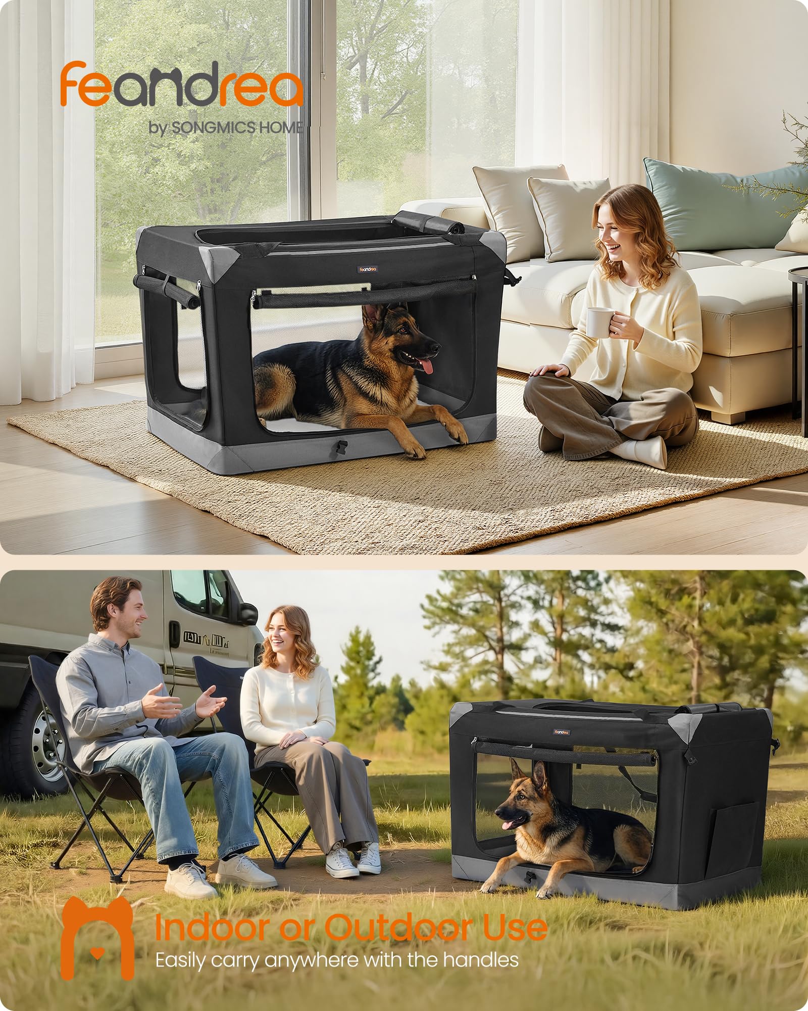 Feandrea travel crate with four mesh doors provides ample ventilation for trips.