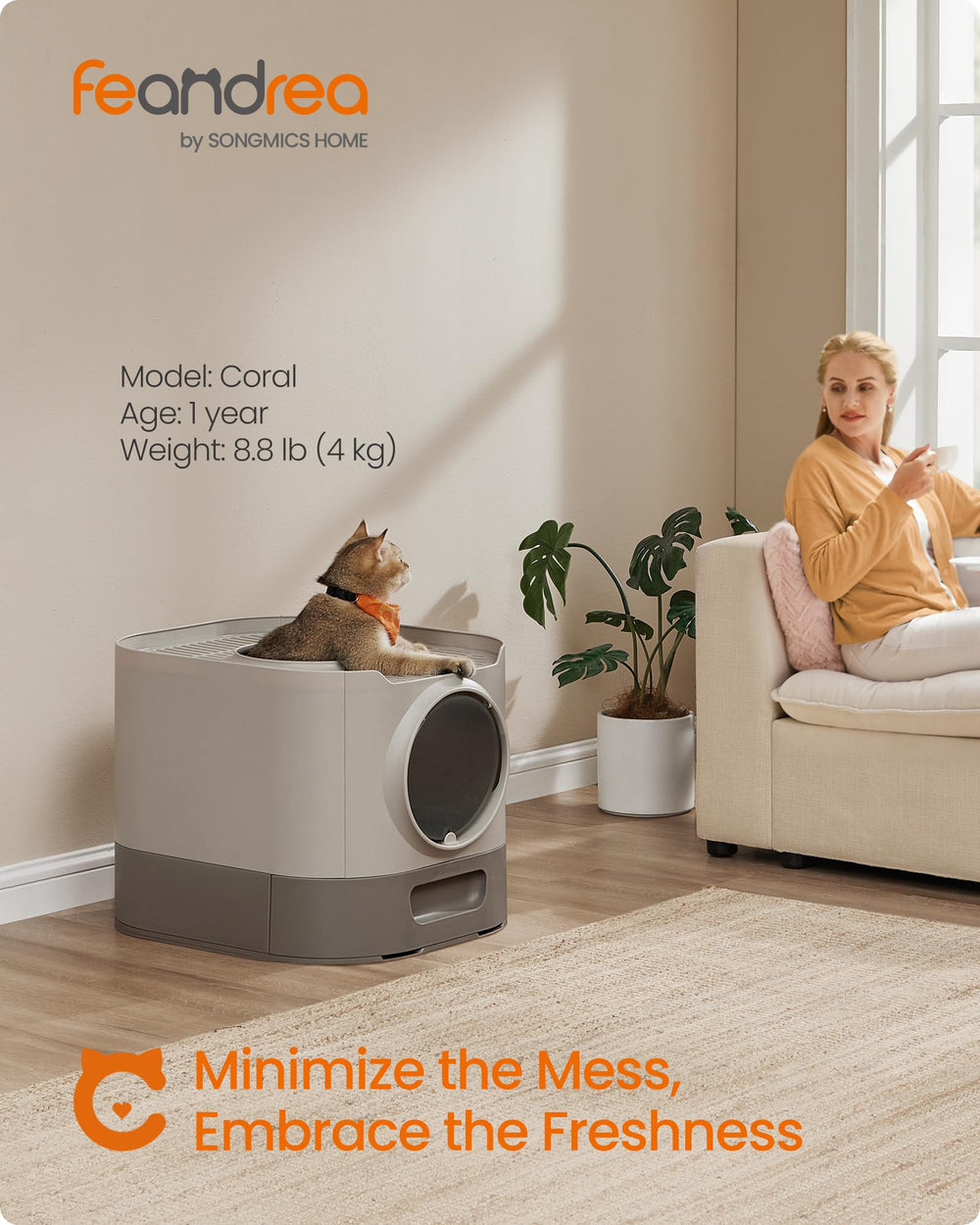 Feandrea XL enclosed litter box with door options for privacy