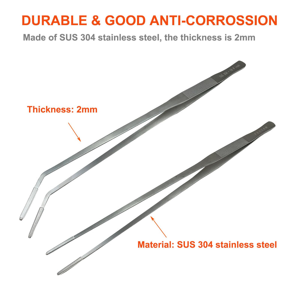Fecsam stainless steel tongs resist rust in freshwater and saltwater tanks.