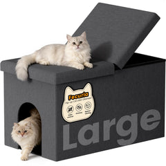 Fecuria 3-in-1 enclosure in dark grey blends discreet litter management with chic furniture.