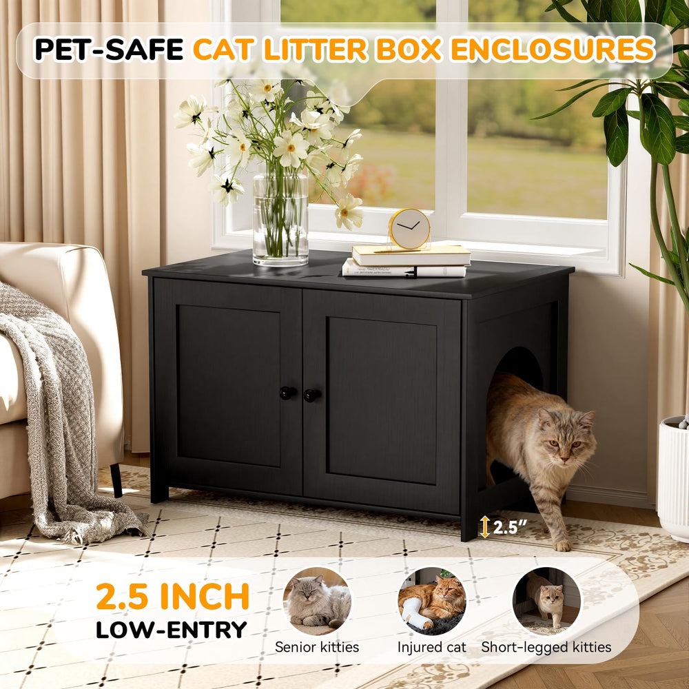Secure doors deter dogs from reaching the litter box while preserving cat privacy.