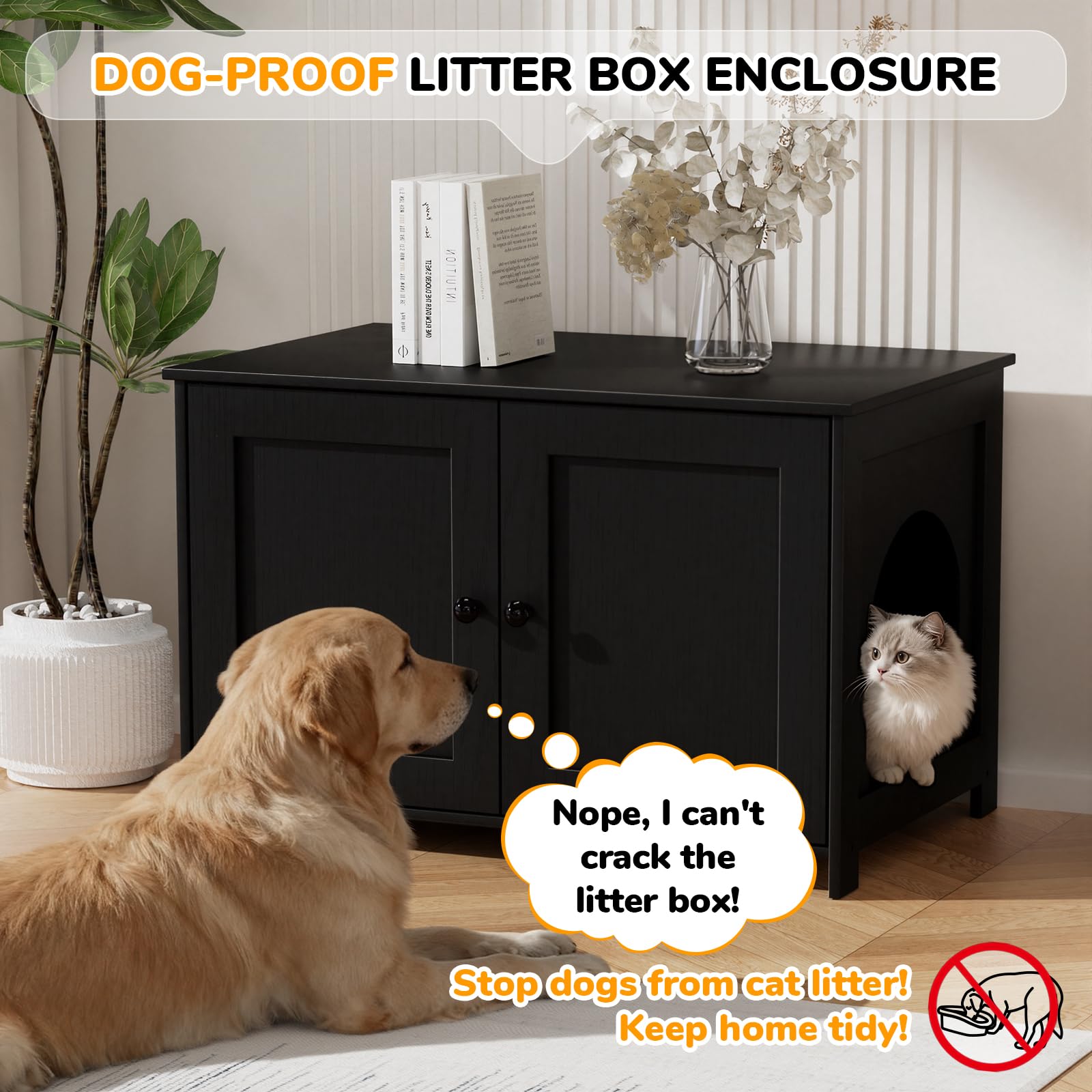 Fecuria cabinet interior demonstrates spacious 28 by 17.5 inch area for standard litter boxes.