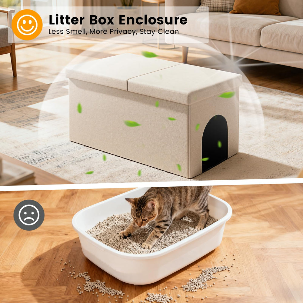 Fecuria litter box enclosure privacy design shown for discreet placement.