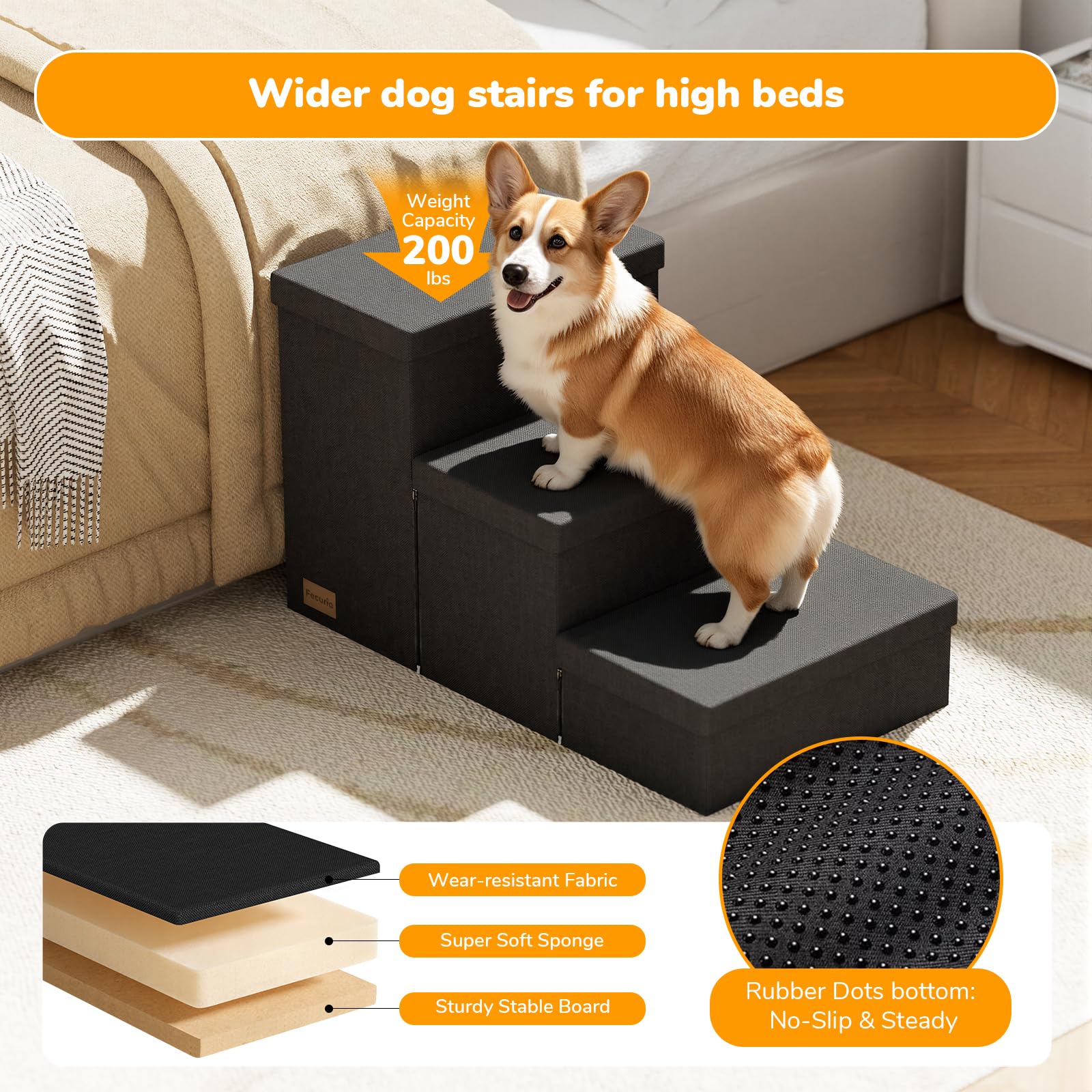 Fecuria stairs with removable lids for toy and blanket storage