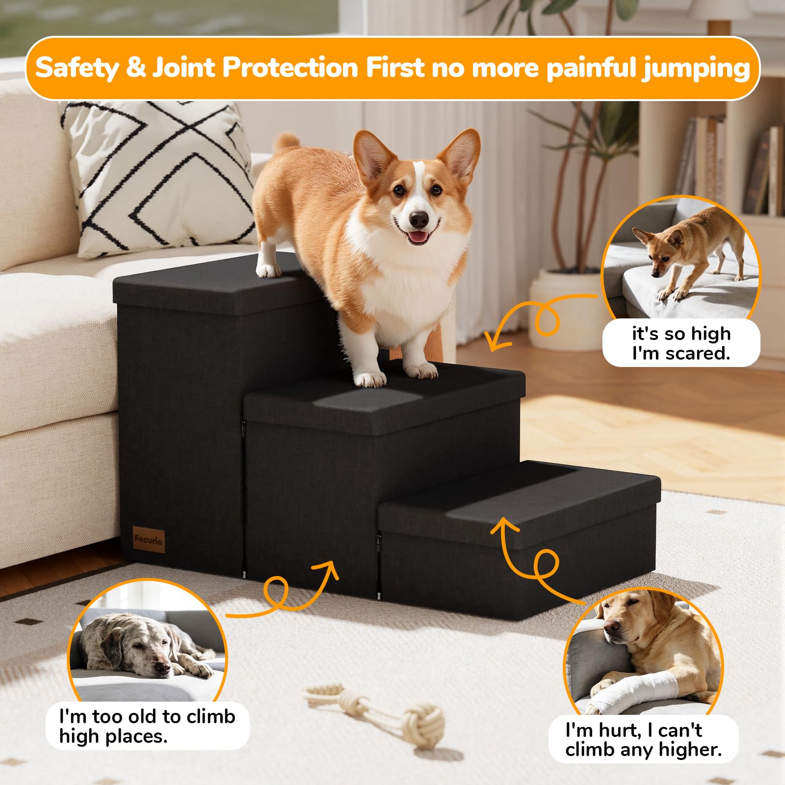Fecuria stairs displaying extra-wide steps for small to large pets