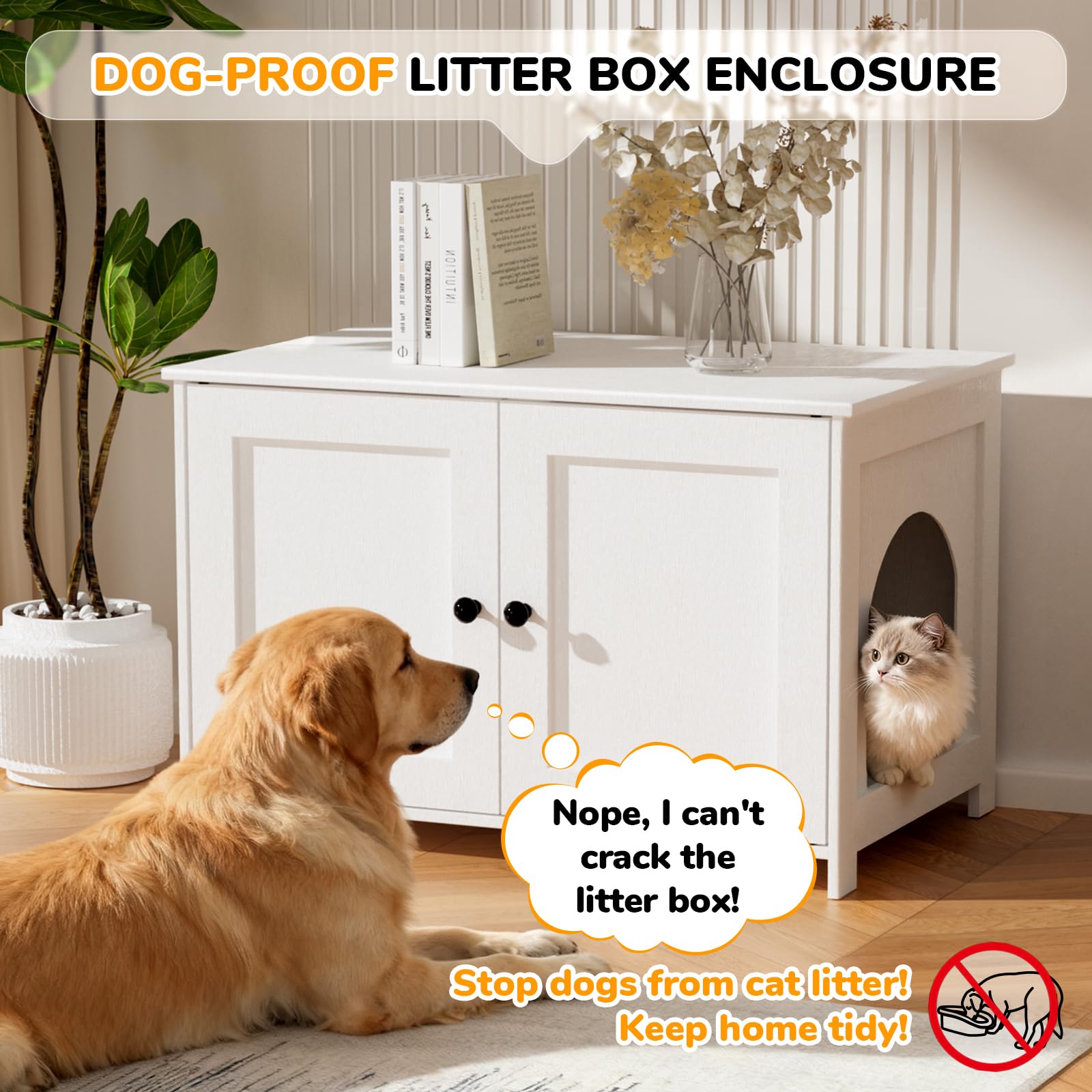 Fecuria hidden kitty washroom cabinet low entry enables easy access for seniors.