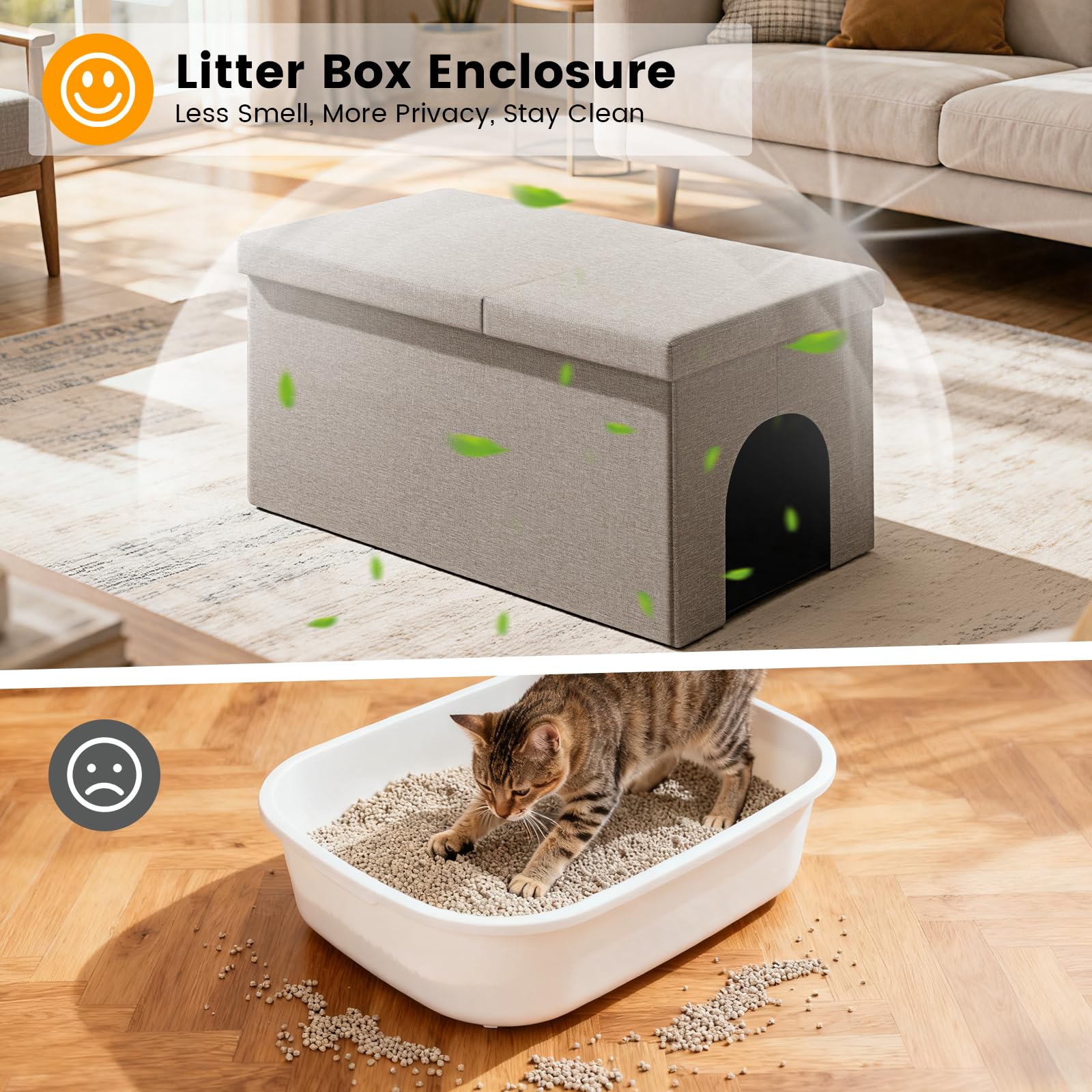 Fecuria hidden litter box enclosure with quick assembly for fast setup and convenience.