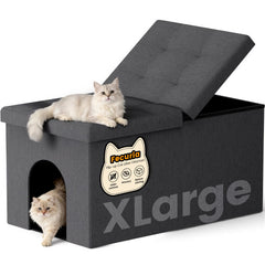 Fecuria hidden litter box ottoman blends with decor while concealing litter.