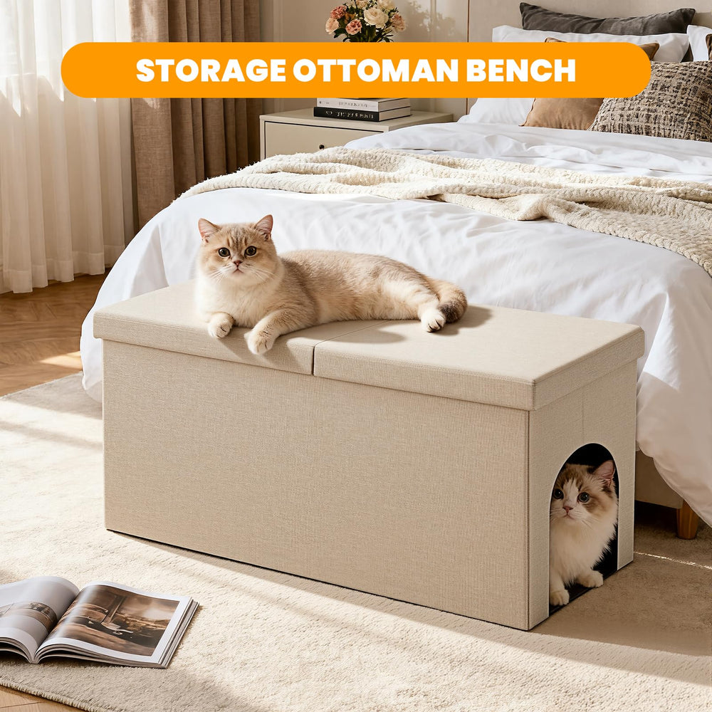 Fecuria ottoman bench shows multi-function storage and seating.