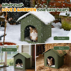 Fecuria outdoor cat house tool-free assembly with Velcro for quick setup