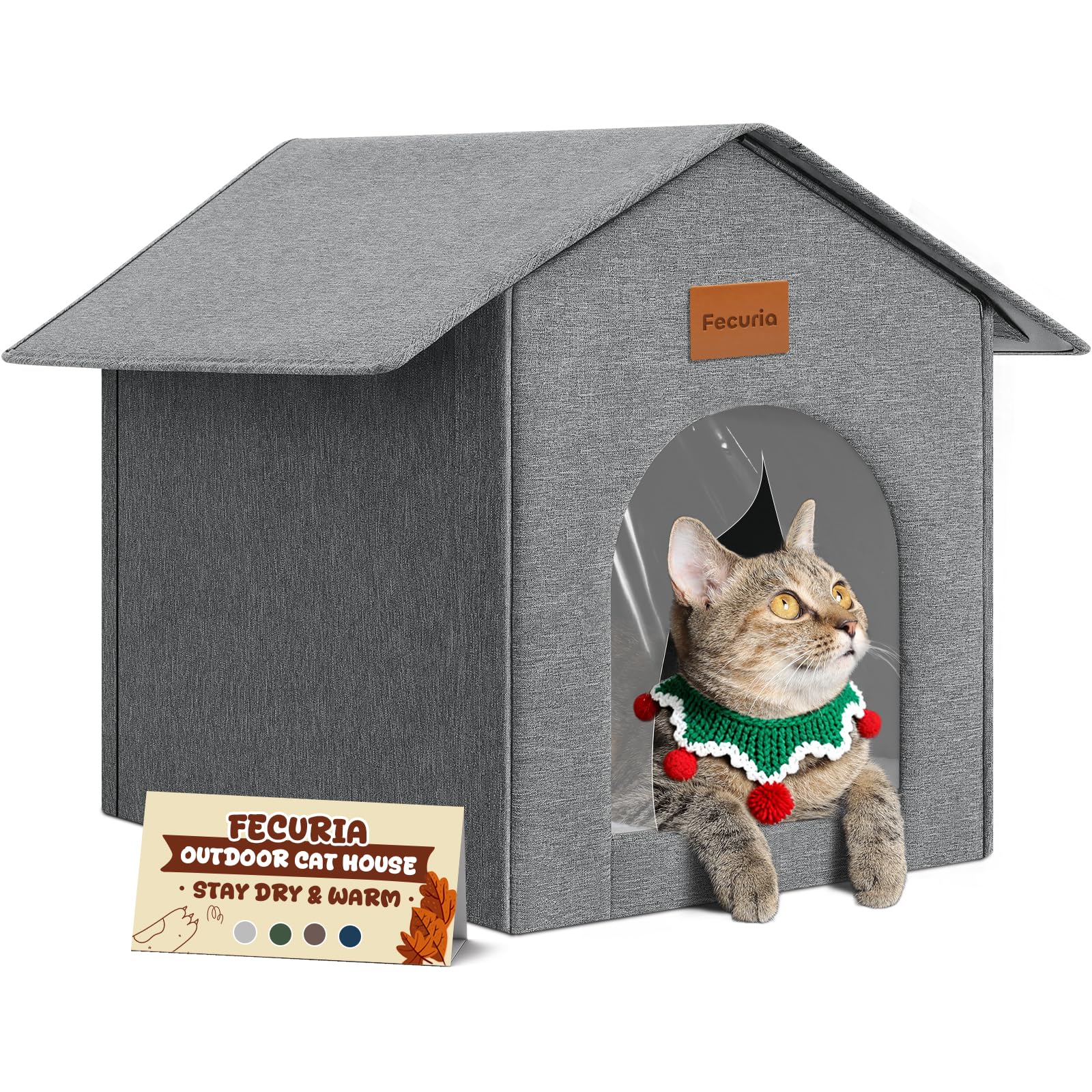 Fecuria outdoor cat house front view shows weatherproof shelter for outdoors