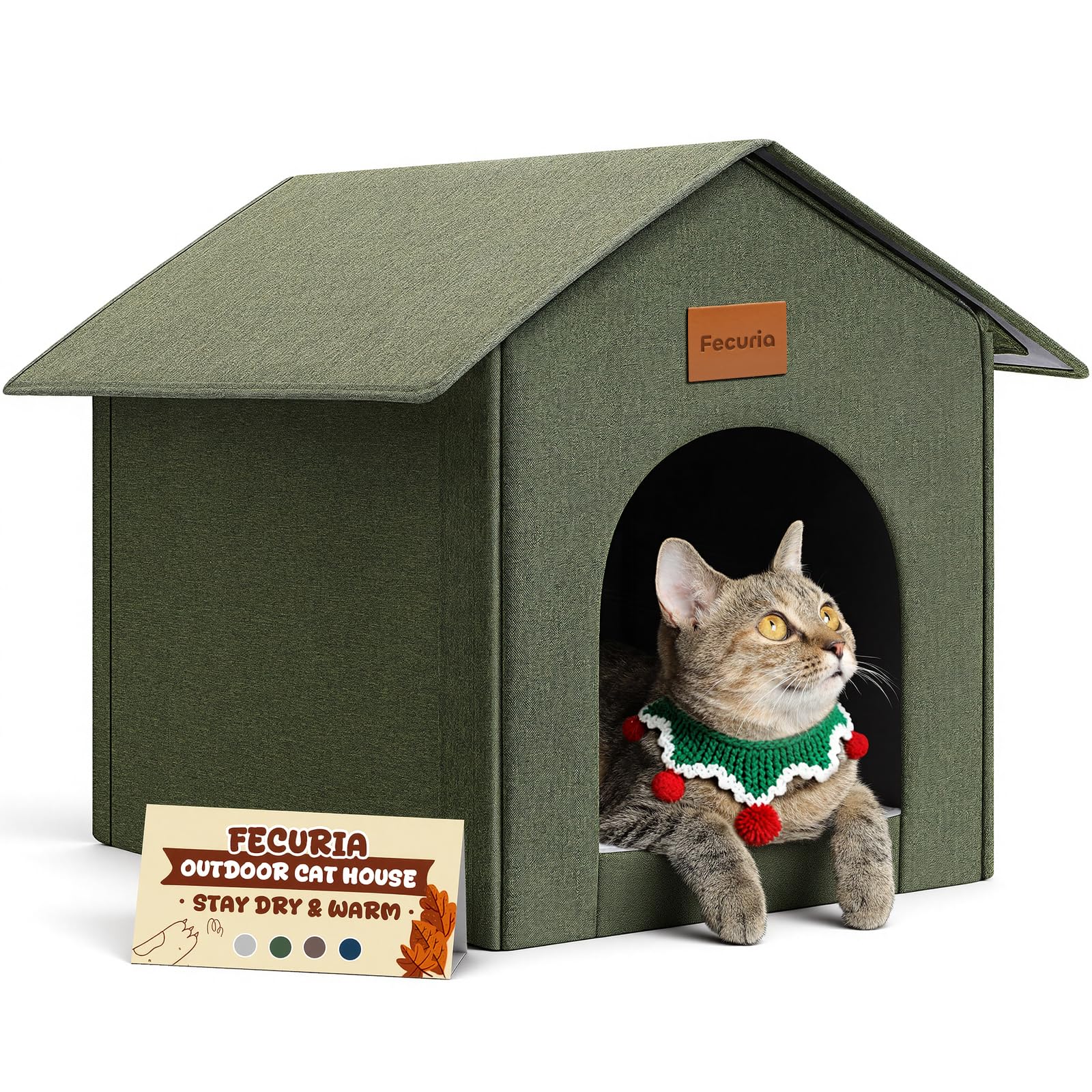 Fecuria outdoor cat house weatherproof design shields cats from wind and rain