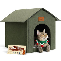 Fecuria outdoor cat house weatherproof design shields cats from wind and rain