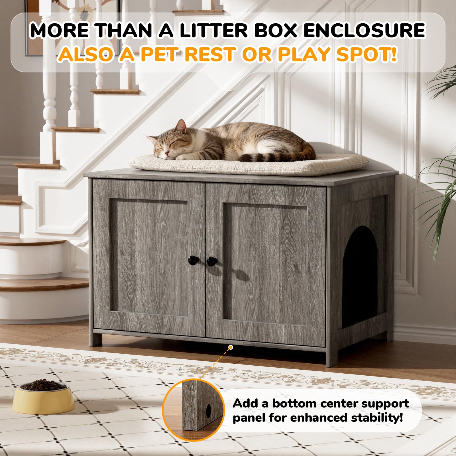 Fecuria top surface for storage and decor-ready space