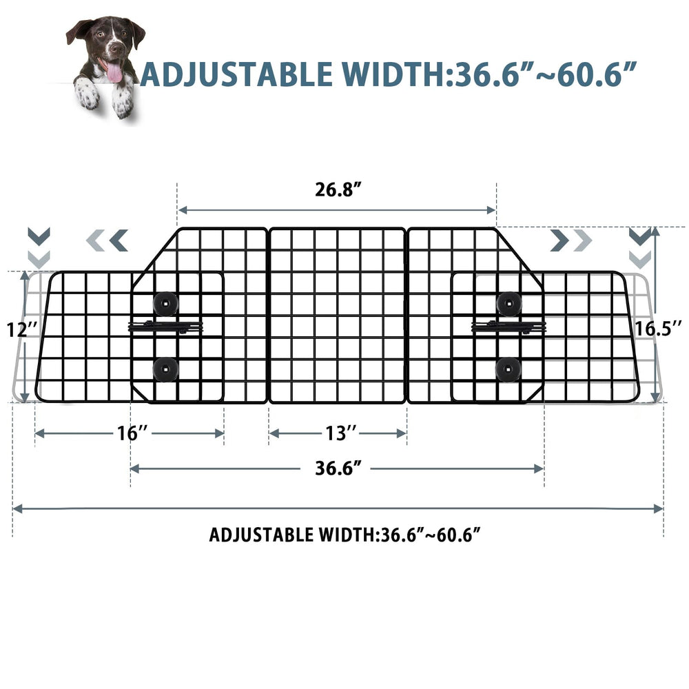 FEED GARDEN barrier installed on headrests keeps pets safely in the rear cargo area