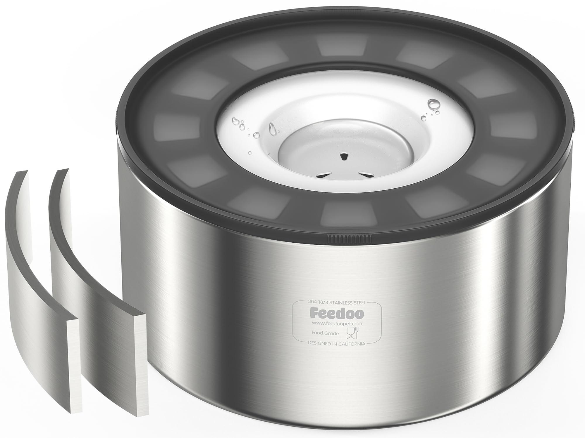 Feedoo 1Gallon No Spill Bowl front view showing double-wall steel keeps water cooler