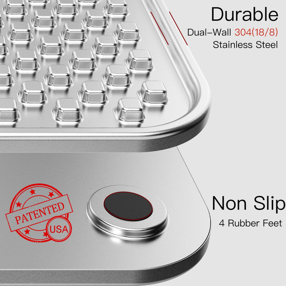 Feedoo chew-proof lick mat highlighting durable stainless steel surface for chewers.