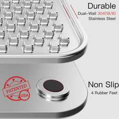 Feedoo chew-proof lick mat highlighting durable stainless steel surface for chewers.