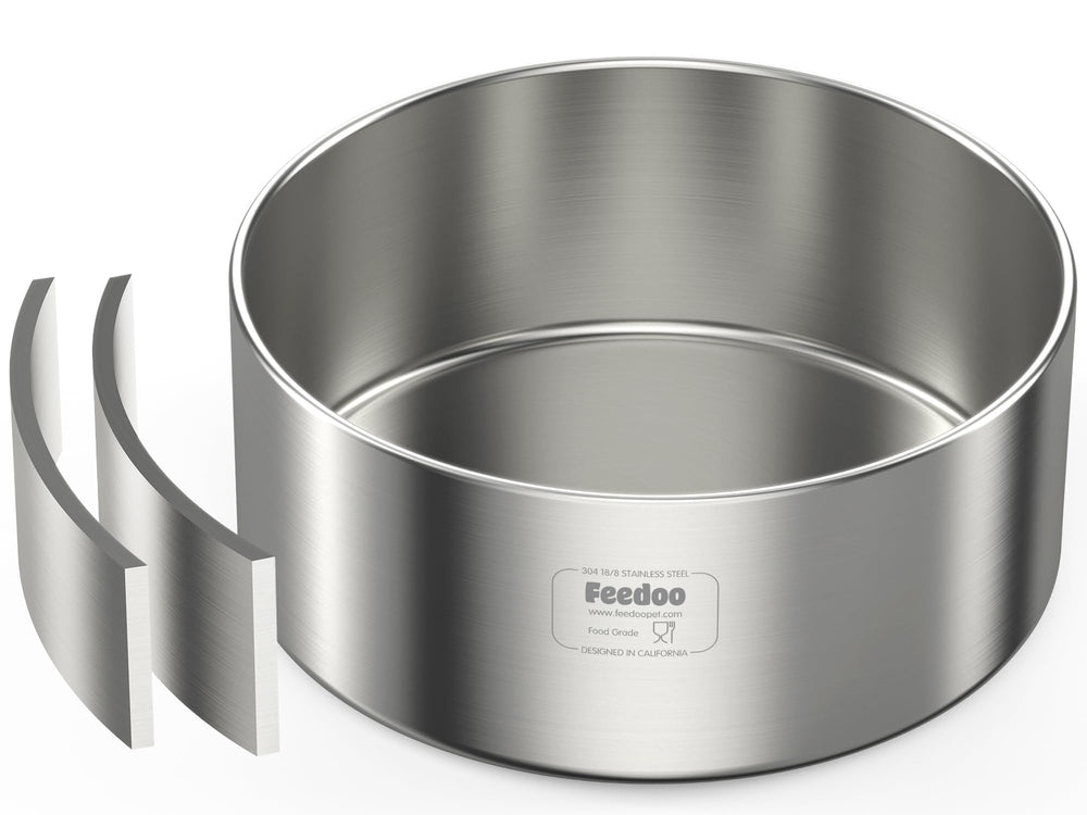 Feedoo double-walled dog bowl front view showing size and insulation benefits for meals