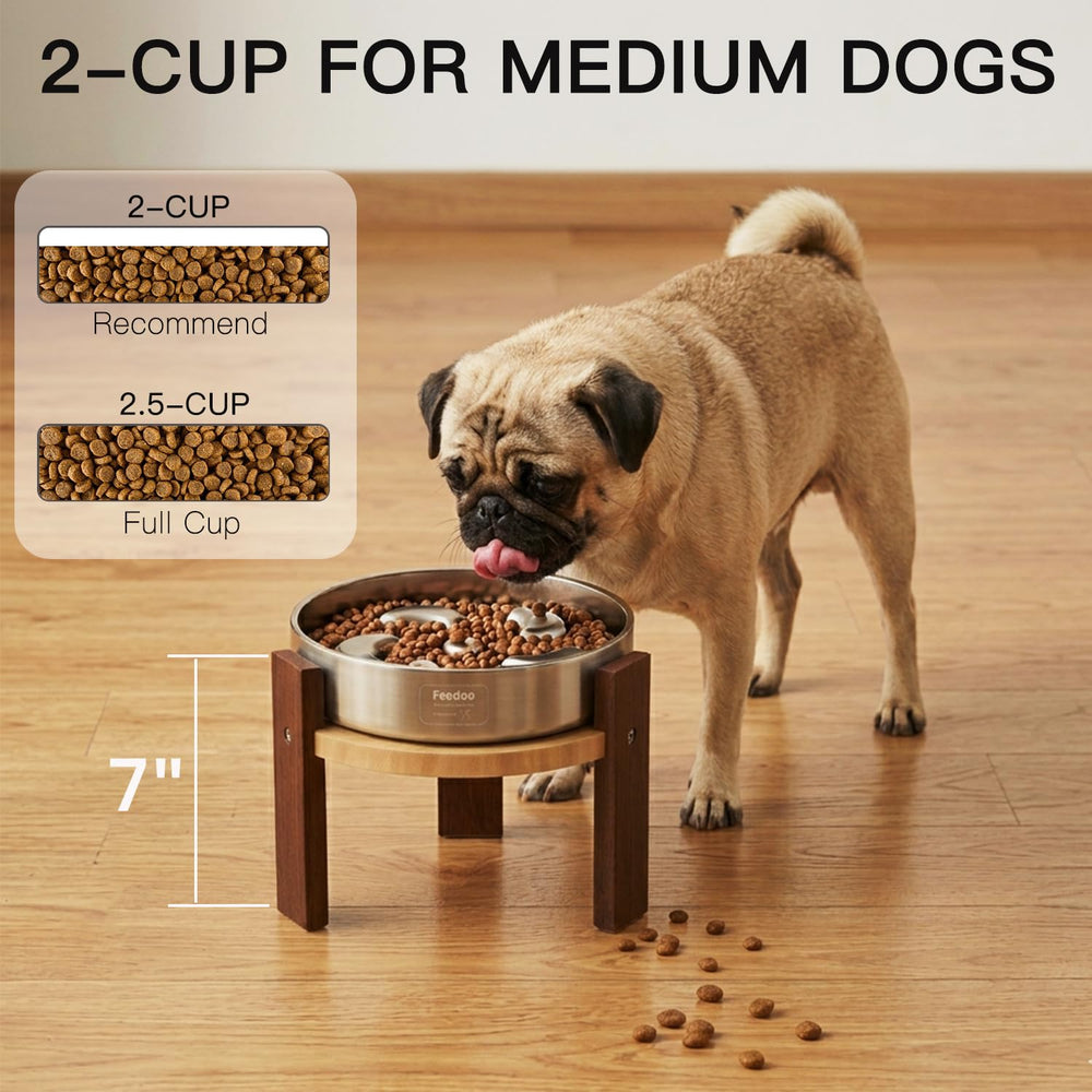 Feedoo elevated dog bowl stand side profile highlights raised feeding height.