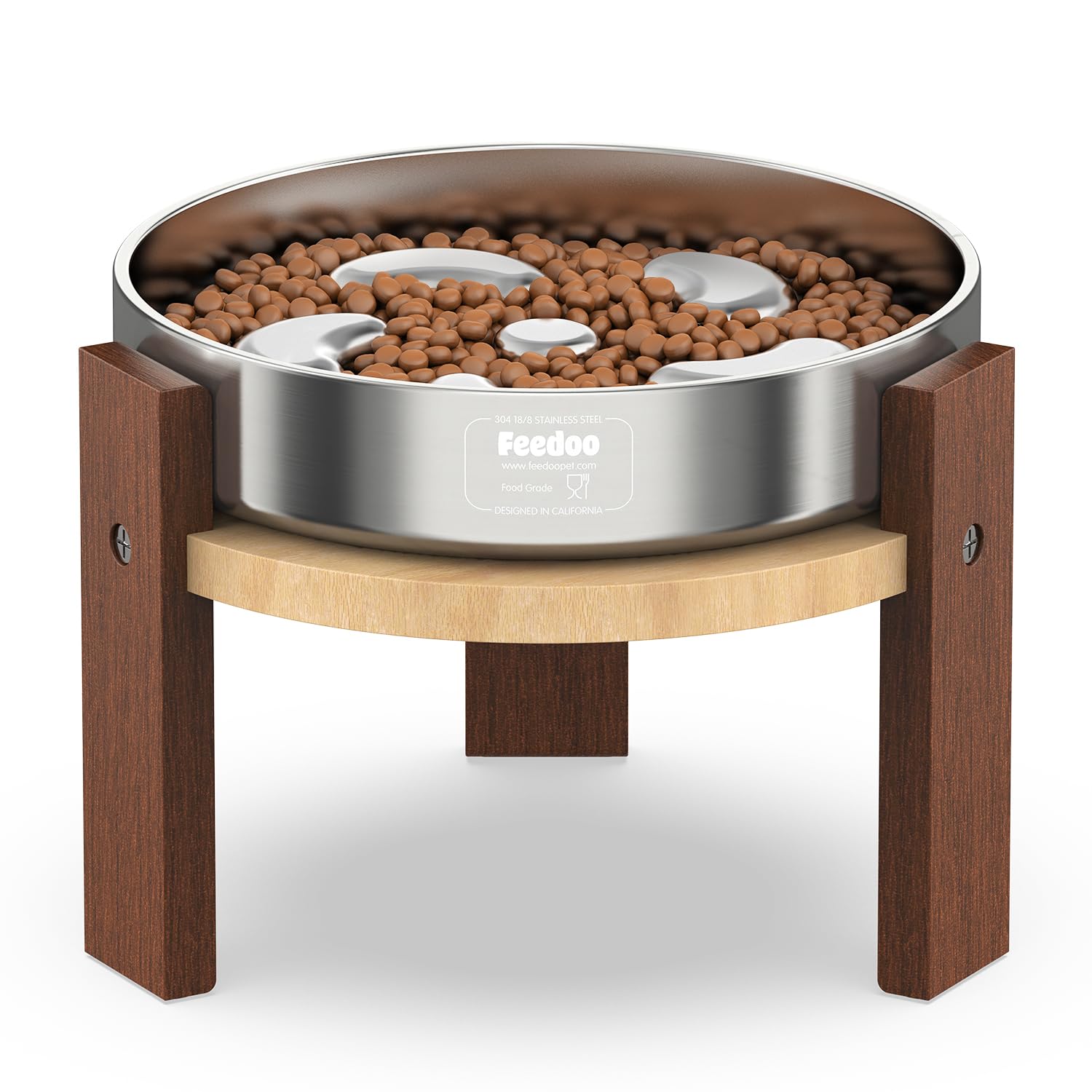 Feedoo elevated dog bowl stand 6in top view showcases sturdy hardwood construction.