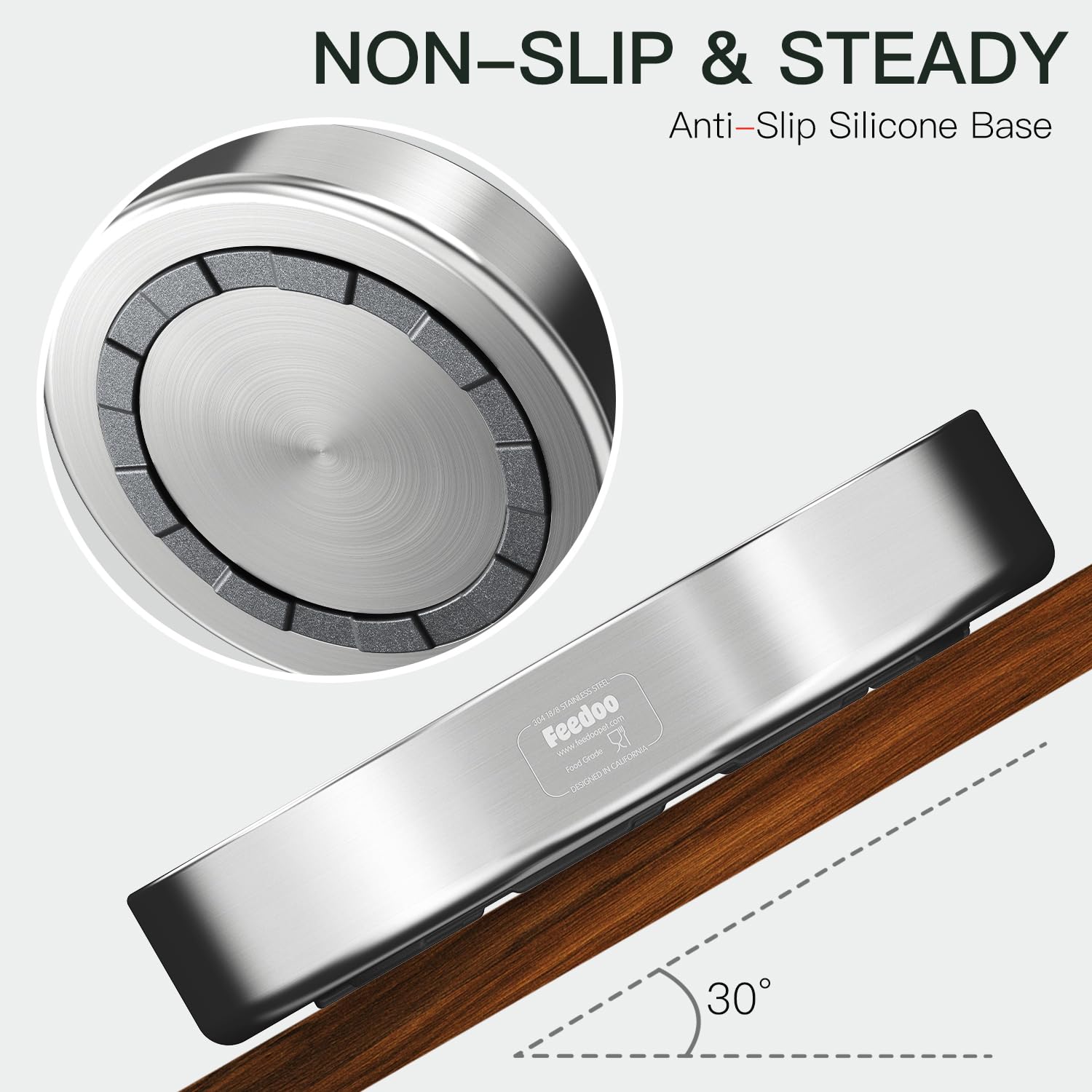 Feedoo food-safe stainless steel suitable for dry, wet, or canned food.