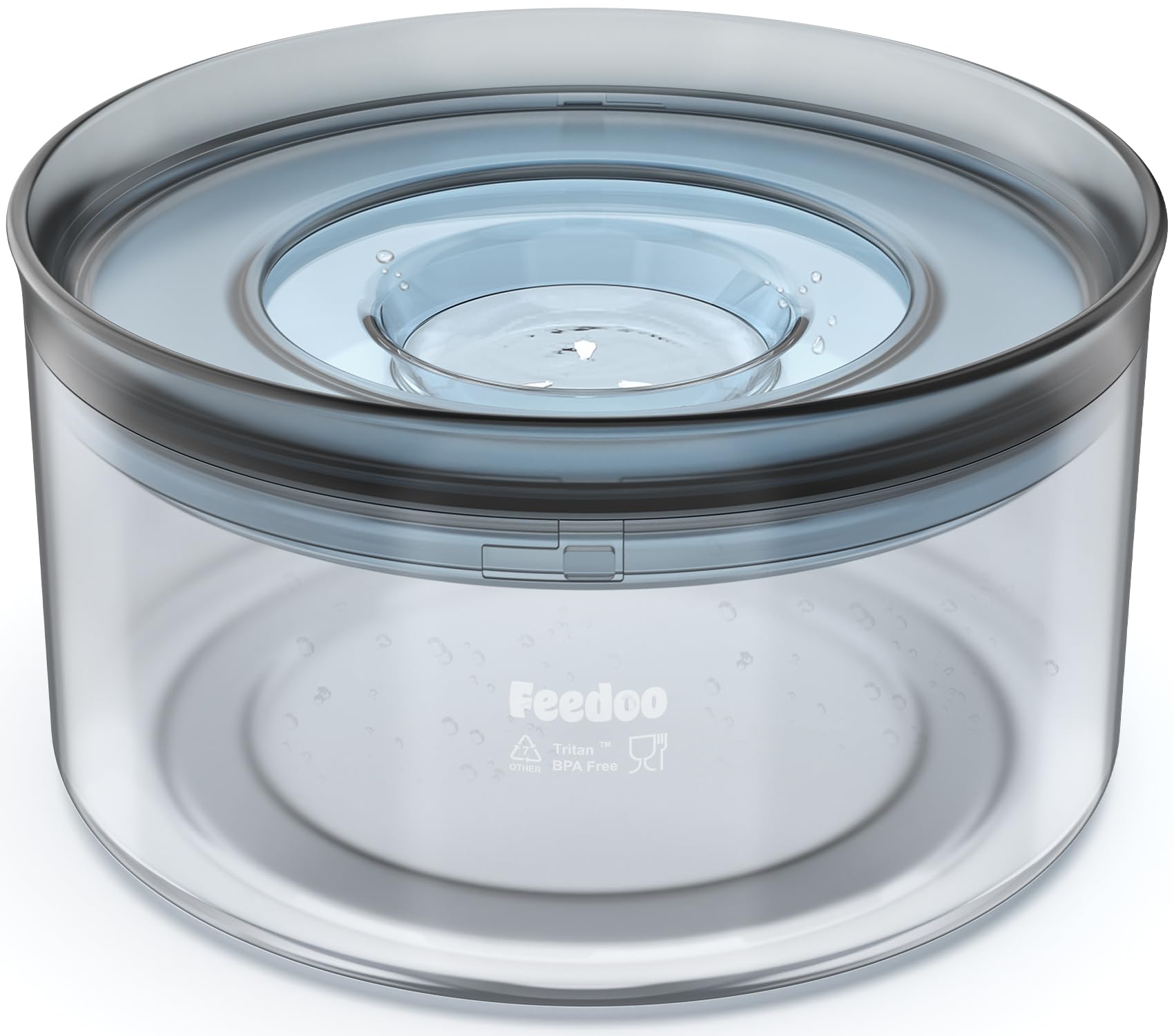 Feedoo no-spill bowl top view shows large capacity for all-day hydration.